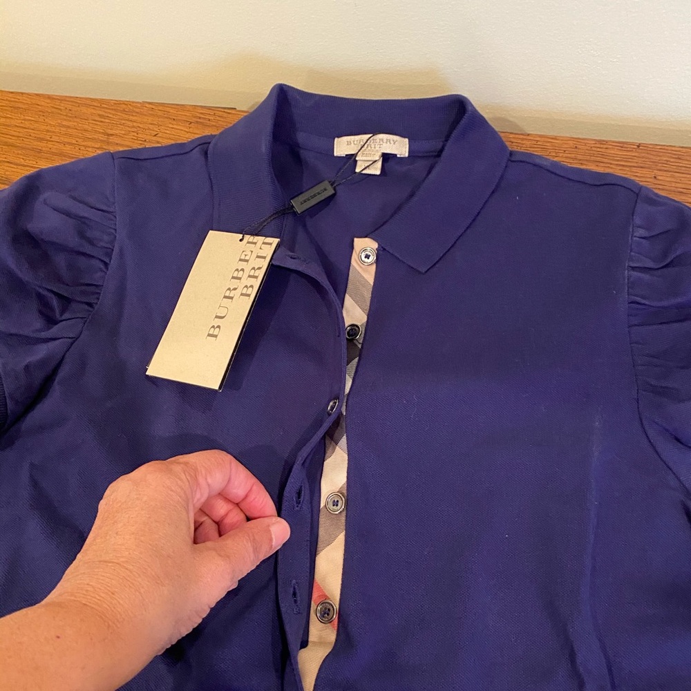 NWT Woman Burberry navy polo with Burberry trim